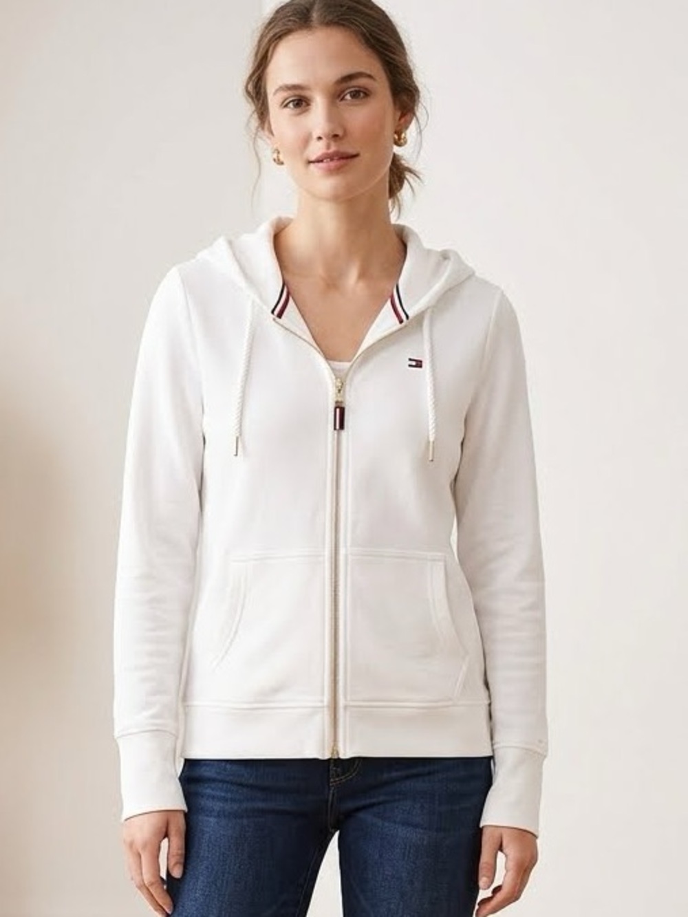 Tommy Hilfiger White Zip Hoodie Size S